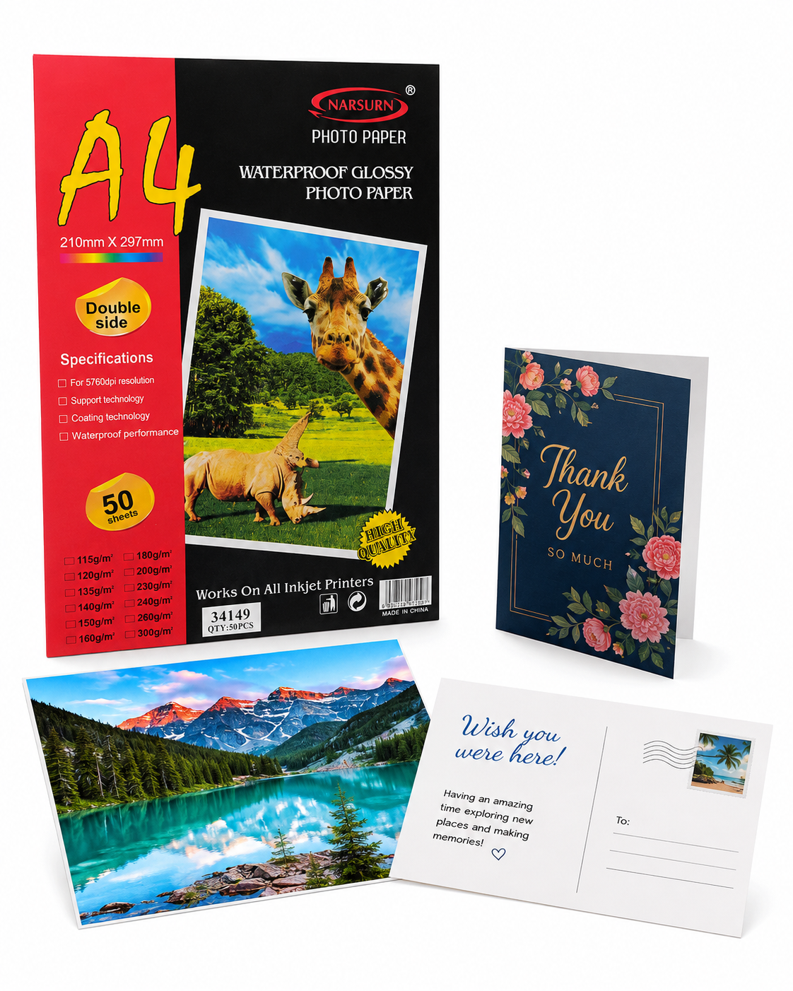 Cartolina Fotográfica A4 Glossy Frente e Verso Inkjet 260g – 50 Folhas