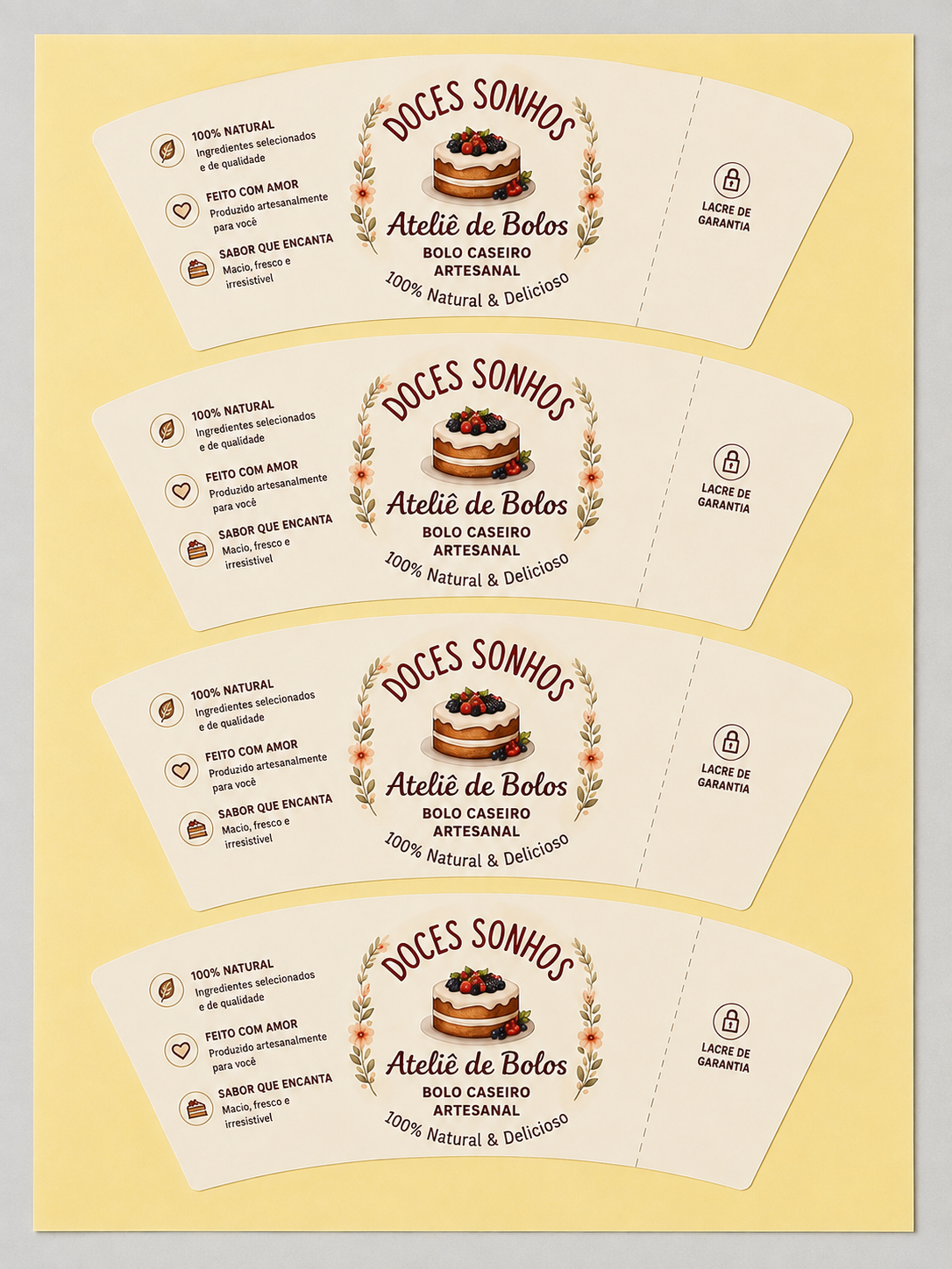 Etiquetas autocolantes em Papel Meio Brilho — Medida Personalizada