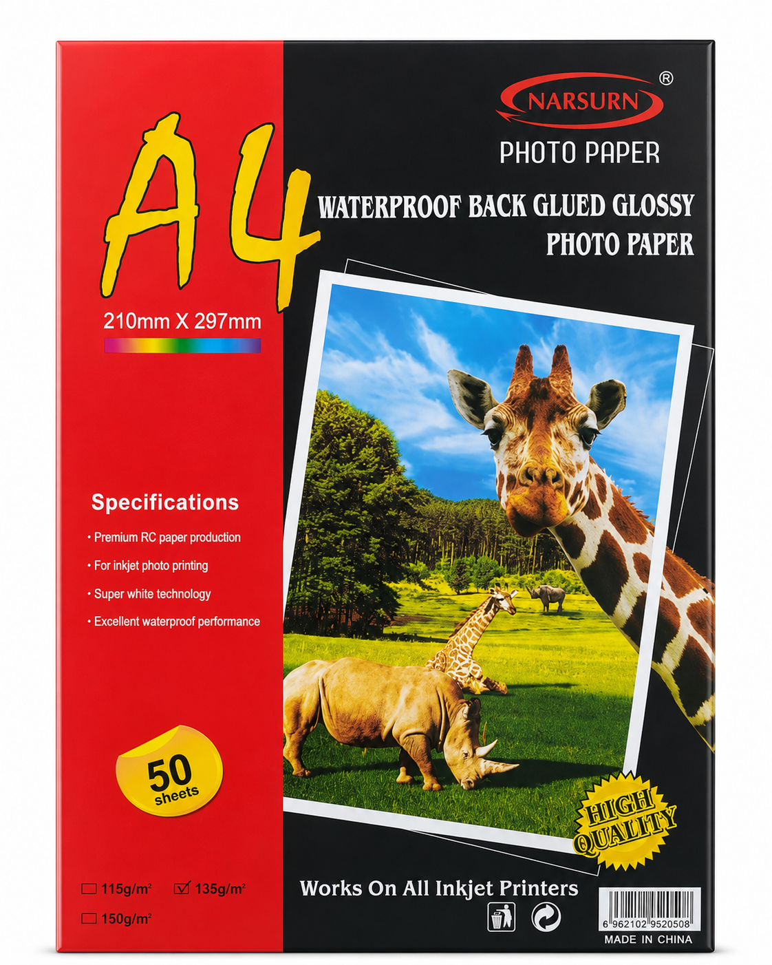 Papel Fotográfico Autocolante A4 Glossy Inkjet 135g – 50 Folhas